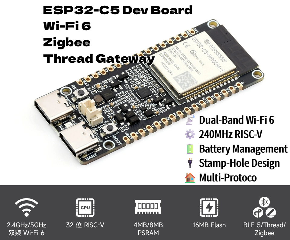 ESP32-C5 Dual-Band Wi-Fi 6 & B - Matter Hub Thread recension och pris